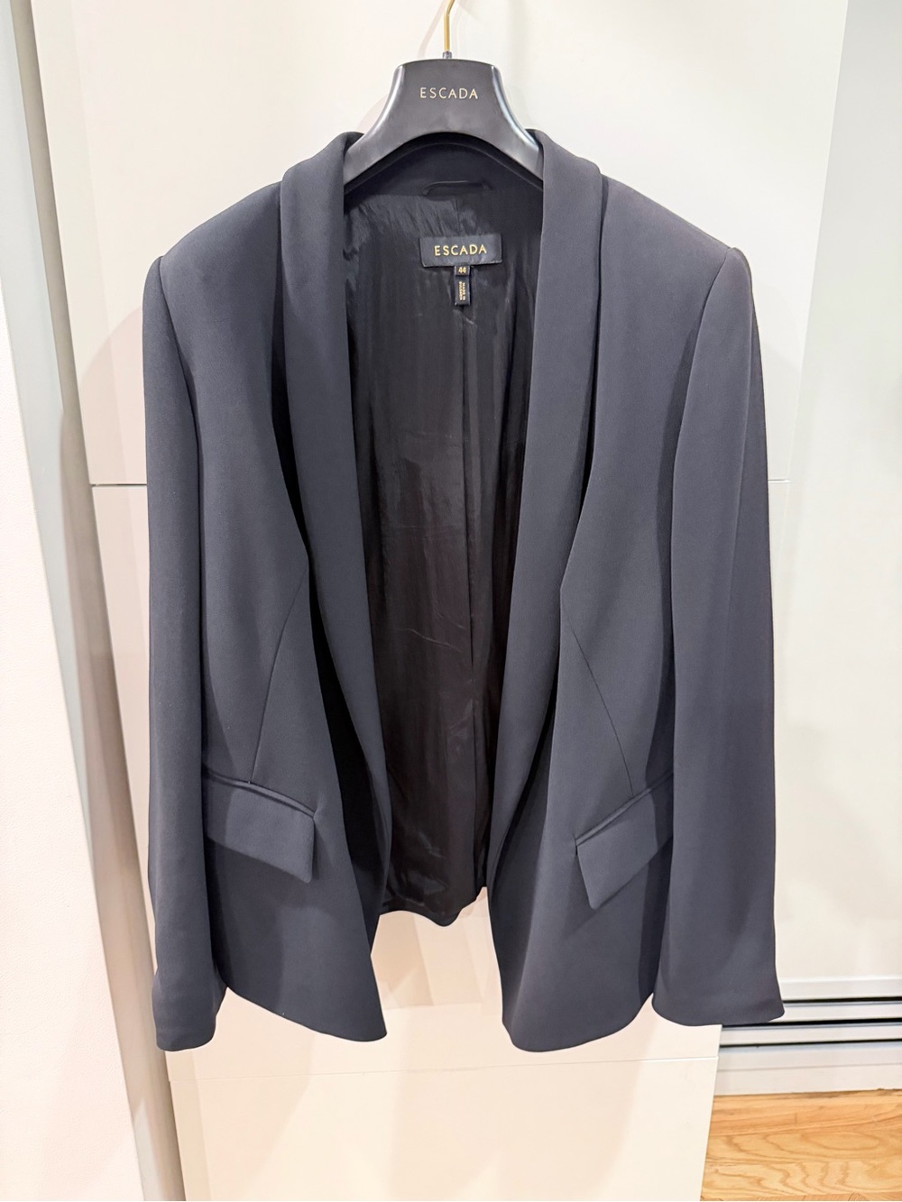 ESCADA Black Open Front Shawl Collar Pointed Hem Blazer DE 44 US 14